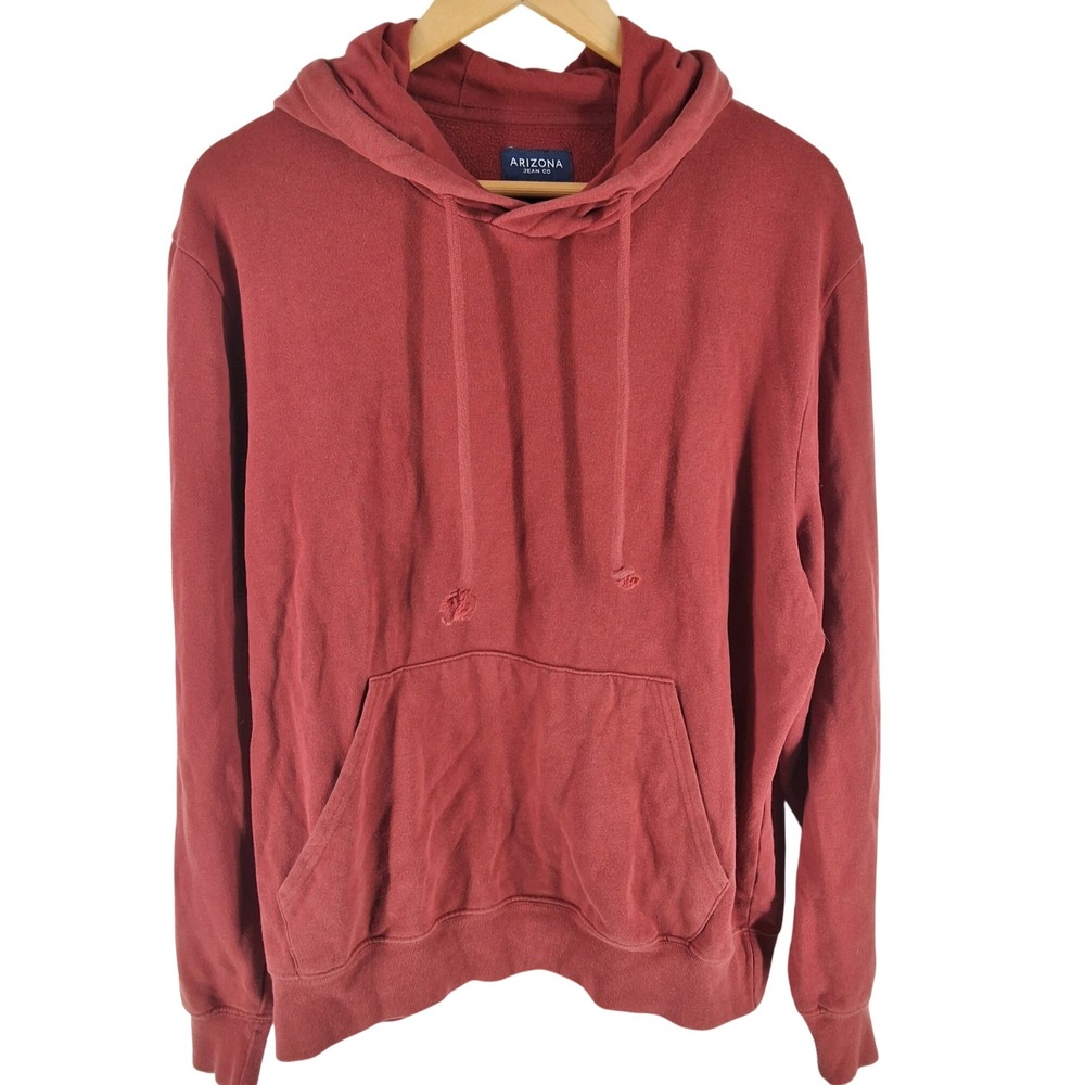 Arizona Jean Co Mens Hoodie L Burgundy Red Pullover Fleece Sweatshirt